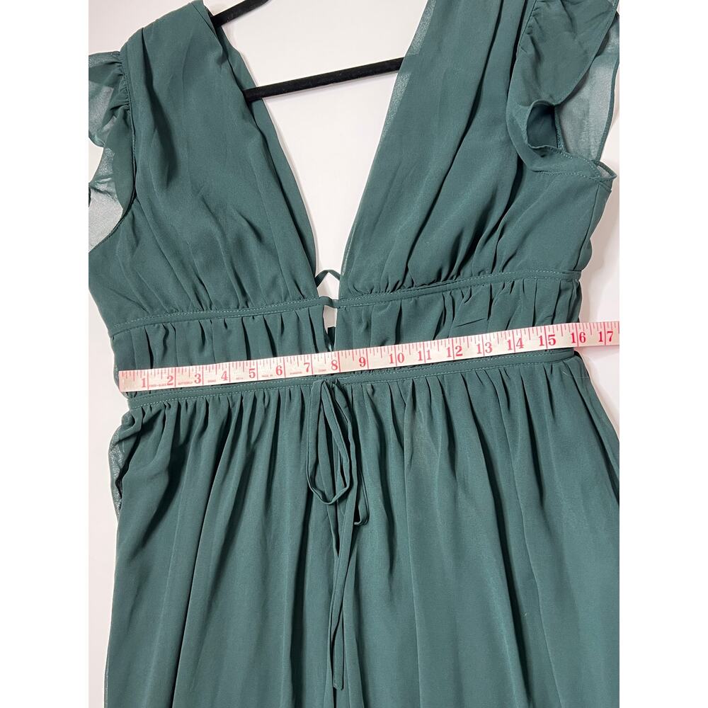 Lulu's Forest Green Maxi Dress with Deep V and Front Slit - Picture 7 of 9